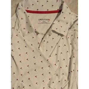 UNTUCKit Pourret Polo Shirt Men’s Small White Red Blue Flag Print Pima Cotton